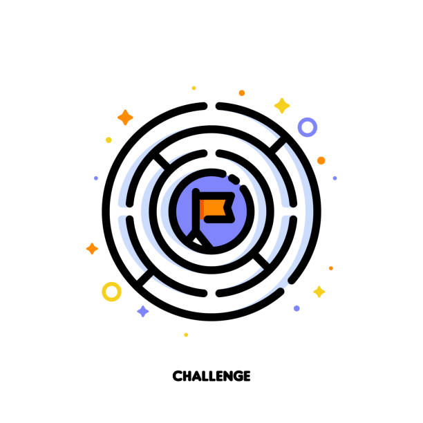 Icon of round labyrinth or maze for business challenge concept. Flat filled outline style. Pixel perfect 64x64. Editable stroke Icon of round labyrinth or maze for business challenge concept. Flat filled outline style. Pixel perfect 64x64. Editable stroke circular maze stock illustrations