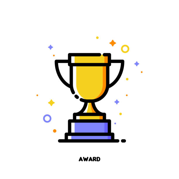 ilustraciones, imágenes clip art, dibujos animados e iconos de stock de icono de oro trofeo para negocio premios concepto. estilo de contorno lleno plano. pixel perfecto 64 x 64. movimiento editable - cup gold winning wineglass