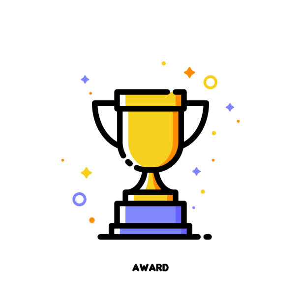 ilustrações de stock, clip art, desenhos animados e ícones de icon of golden trophy cup for business awards concept. flat filled outline style. pixel perfect 64x64. editable stroke - trophy