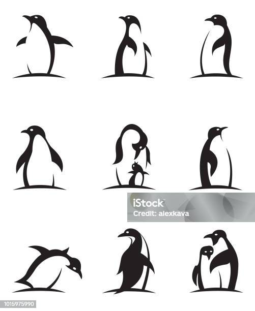 Ilustración de Conjunto De Iconos De Pingüino y más Vectores Libres de Derechos de Pingüino - Pingüino, Vector, Ilustración