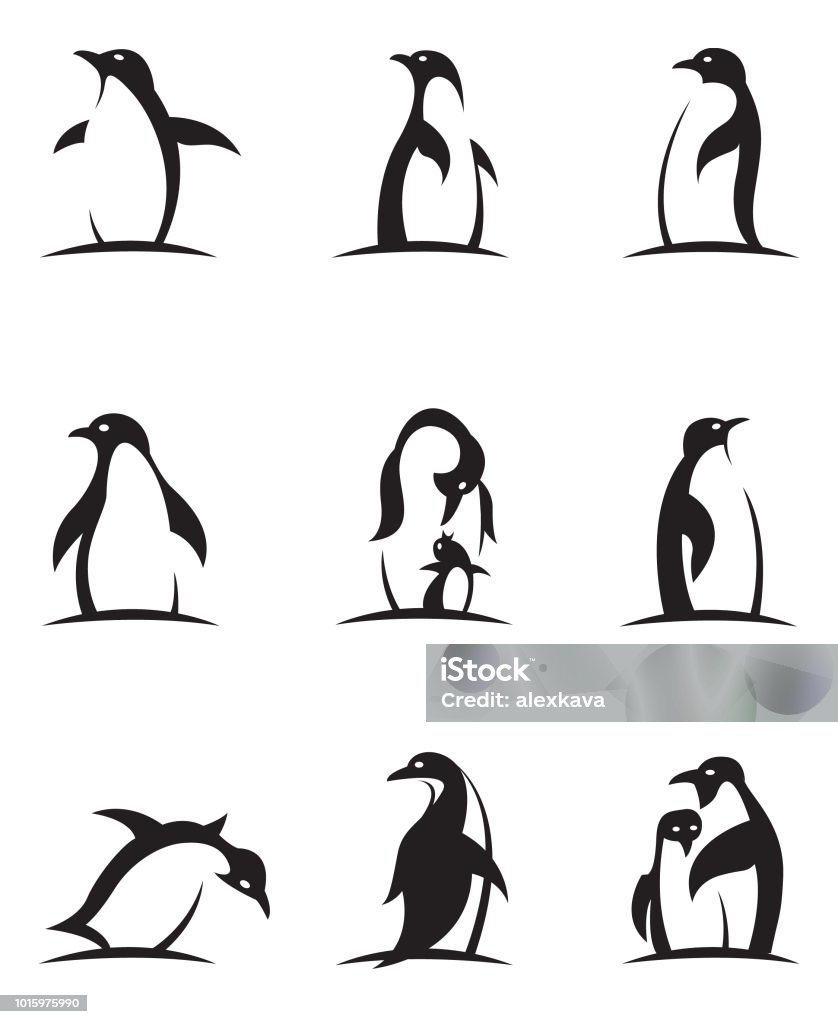 jeu d’icônes de pingouin - clipart vectoriel de Manchot libre de droits