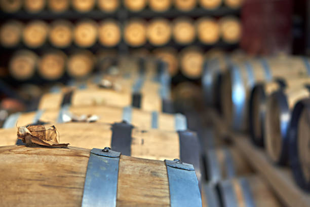 Barrels Whiskey in wooden barrels wine shipping stock pictures, royalty-free photos & images