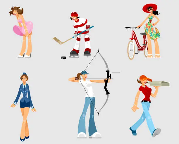 Vector illustration of Set of different women