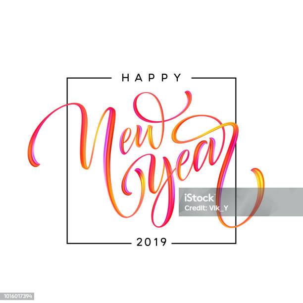 2019 New Year Of A Colorful Brushstroke Oil Or Acrylic Paint Design Element Vector Illustration Stock Illustration - Download Image Now