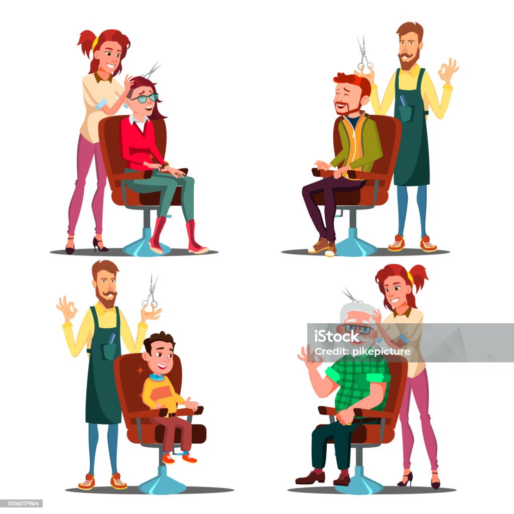 Ilustración de Peluquería Con Cliente Establece Vector Niño Adolescente Mujer Viejo Hombre Moda Profesional Stilist Servicio Aislado Plano Dibujos Animados Ilustración y más Vectores Libres de Derechos de Peluquero - iStock Ilustración de Peluquería Con Cliente Establece Vector Niño Adolescente Mujer Viejo Hombre Moda Profesional Stilist Servicio Aislado Plano Dibujos Animados Ilustración y más Vectores Libres de Derechos de Peluquero - iStock