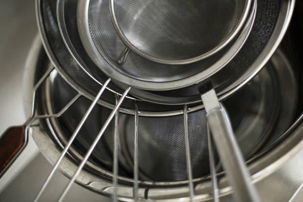 istock set of metal black pans and pots and colander on kitchen 1016020862