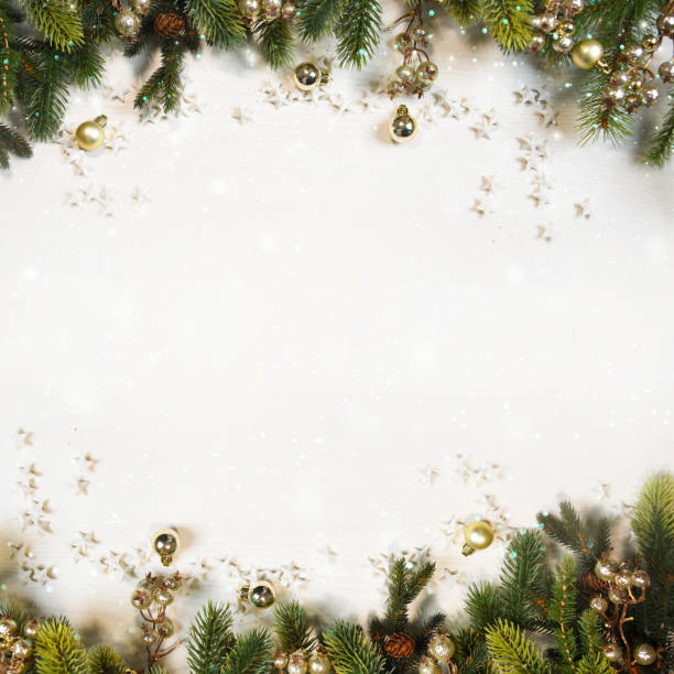 istock Christmas background with branch and ornaments 1016023732
