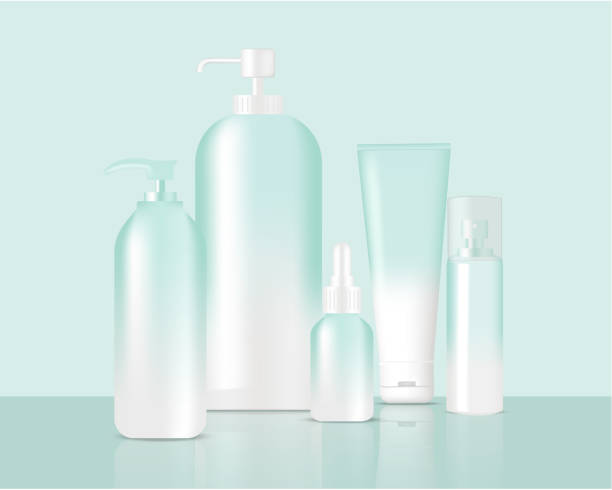 istock Mock up Realistic Green Mint Pastel Color Bottles and Dropper Set Background 1016034964