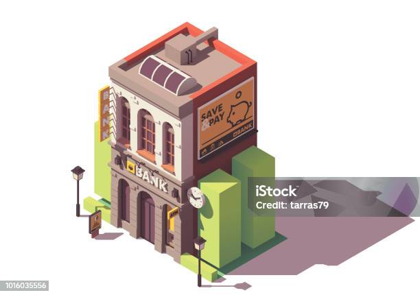 Векторное Изометрическое Старое Здание Банка — стоковая векторная графика и другие изображения на тему Банк - Банк, Банковское дело, Изометрическая проекция