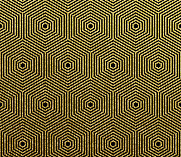 istock Golden abstract geometric pattern vector background of seamless hexagon mosaic grid gold lines with rhombus wireframe glittery pattern 1016042146