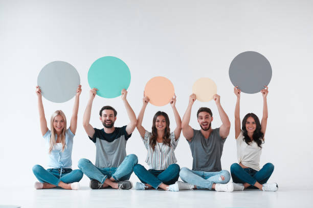 istock Group of young people on white background 1016048218