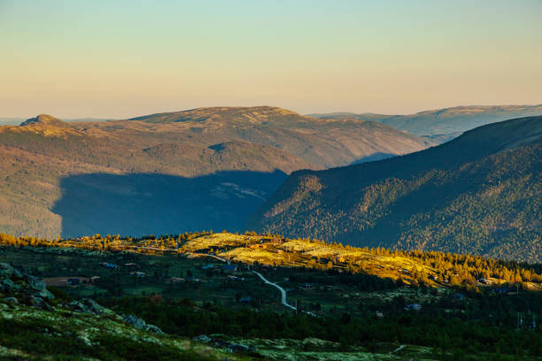 Sunset  in Hoevringen, Rondane. View to Gudbrandsdalen and Rondane mountain range.