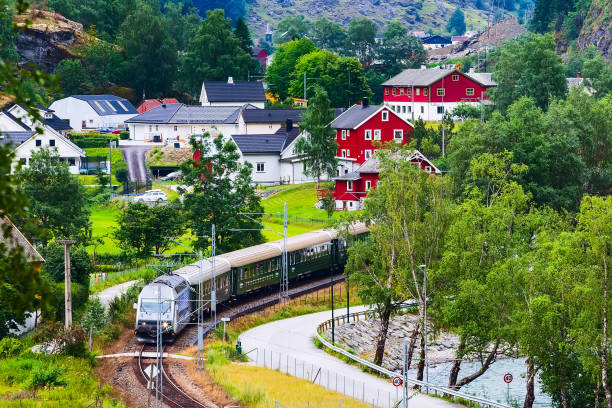 Flam, Norway train to Myrdal stock photo