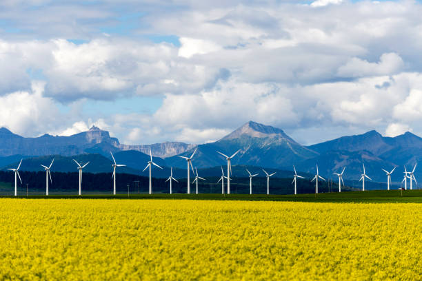 turbine eoliche energia rinnovabile - canadian culture landscape mountain range mountain foto e immagini stock