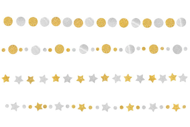 Gold and silver glitter bunting paper cut on white background