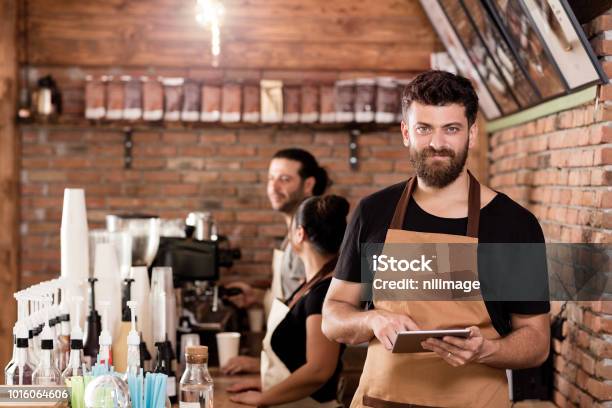 Young Cafe Owner Stock Photo - Download Image Now - Restaurant, Owner, Digital Tablet