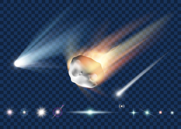 yıldız, kuyruklu yıldız ve asteroid şeffaf arka plan üzerinde izole kümesi. - asteroit stock illustrations