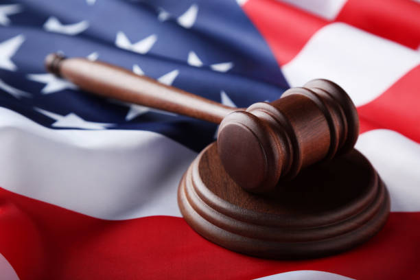 istock Judge gavel with american flag 1016074170