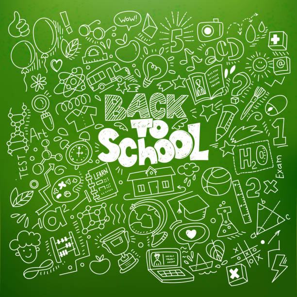 Back to school linear doodles vector art illustration