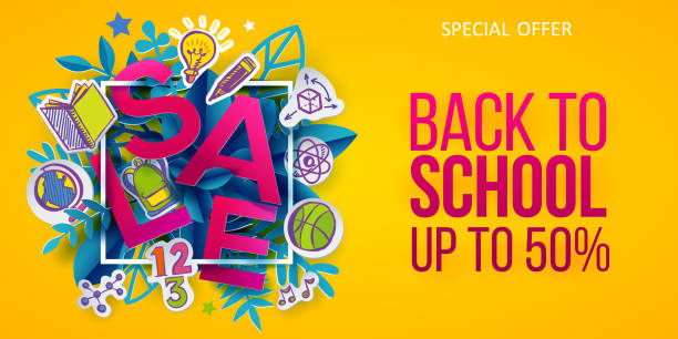 Back to school sale banner offer vector art illustration