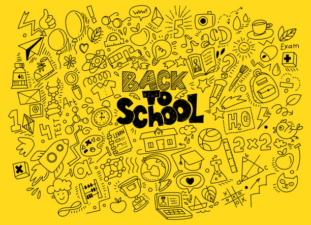 Hand-drawn back to school doodles vector art illustration