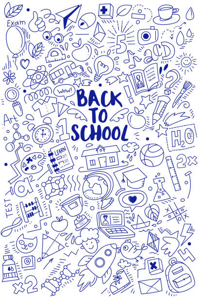 Vertical back to school doodles poster vector art illustration