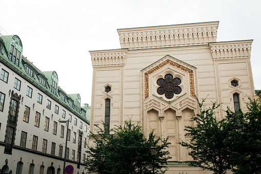 STOCKHOLM, SWEDEN - JULY 20, 2018: The Great Synagogue of Stockholm close to the park Kungsträdgården on Norrmalm.