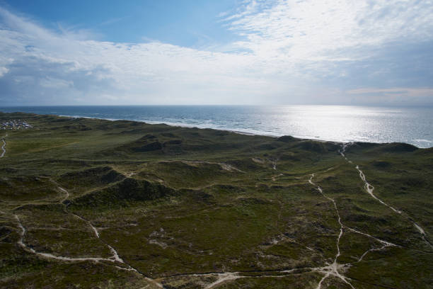 Ringkøbing-Skjern fjord and its landscape into the sea.