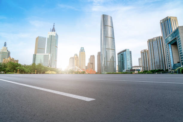 istock Empty highway asphalt road with Tianjin urban architectural landscape skyline 1016083480