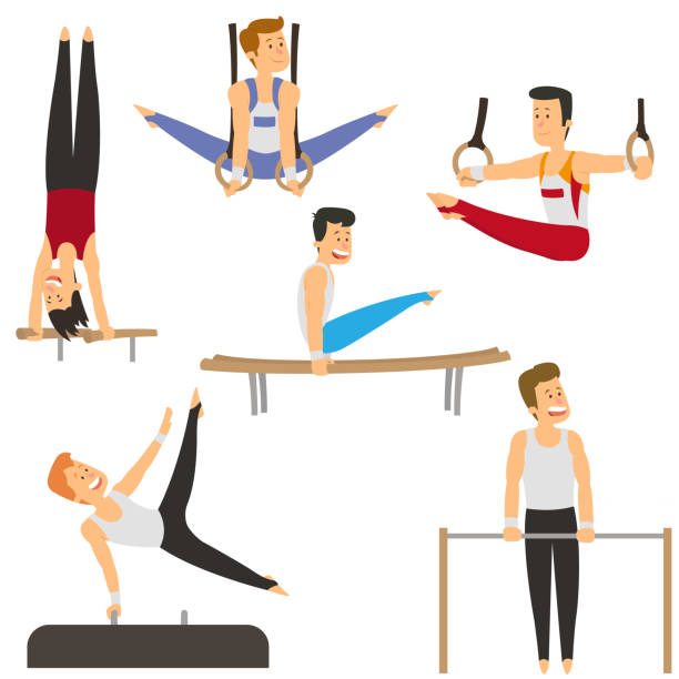 Gymnasts doing strength exercises on sports equipment. Gymnasts doing strength exercises on sports equipment. vector illustration. artistic gymnastics stock illustrations