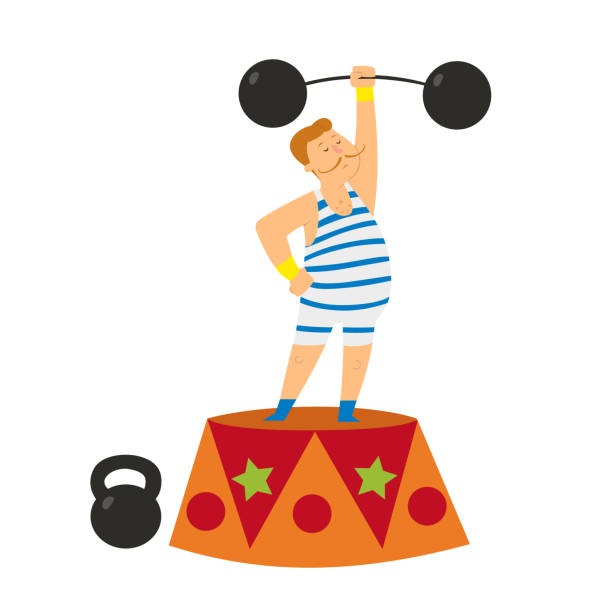 athleten auf die zirkusvorstellung legt die messlatte höher. - circus strongman men muscular build stock-grafiken, -clipart, -cartoons und -symbole