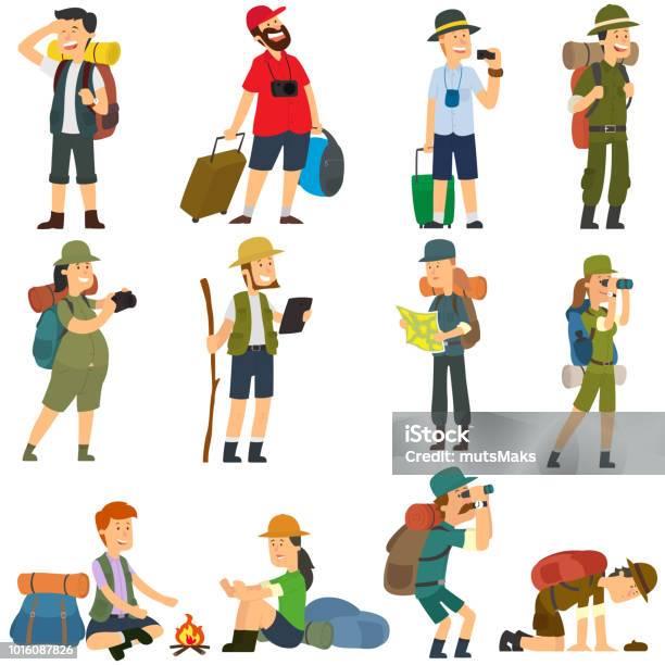 People With Backpacks Are Hiking Stock Illustration - Download Image Now - Explorer, Mountain Climbing, Illustration