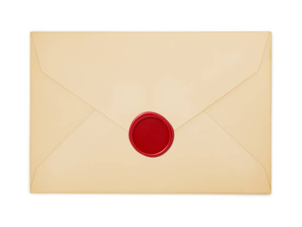 Vintage envelope with red wax seal stamp isolated on white (excluding the shadow)