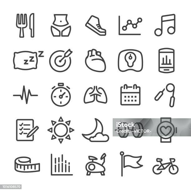 Fitness And Healthy Icons Smart Line Series Stock Illustration - Download Image Now - Aerobics, Anaerobic Exercise, Balance