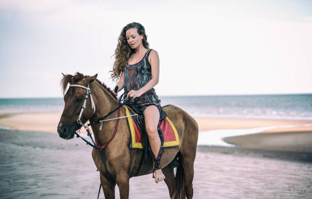 istock Young beautiful woman riding horse 1016129300