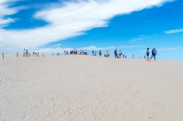 Tottori, Japan - August 8, 2015: The Tottori Sand Dunes (Tottori Sakyu) are the largest sand dunes in Japan and Tottori's most famous tourist attraction. Located just outside the city center, they span roughly 16 kilometers of coast along of the Sea of Japan and are up to two kilometers wide and 50 meters high. They are part of the Sanin Kaigan National Park.