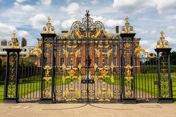 The Golden Gates of Kensington Palace in Hyde Park London London, UK - June 13, 2017: View of the Golden Gates of Kensington Palace in Hyde Park during the day in London. hyde park london photos stock pictures, royalty-free photos & images