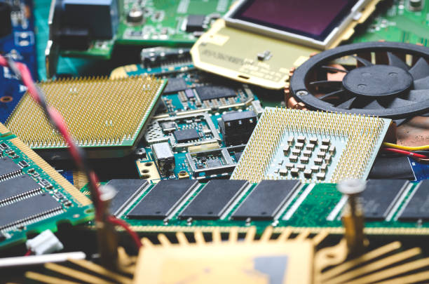 istock Electronic boards and microchips for spare parts and recycling 1016189404