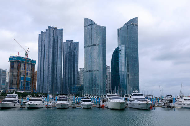 Busan, South Korea - Jul 12, 2018 : Busan Marina city skyscrapers with yachts