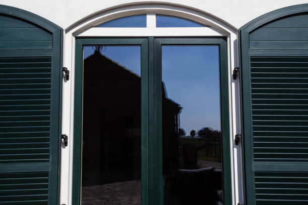 istock Wooden window with open shutters modern design 1016204674