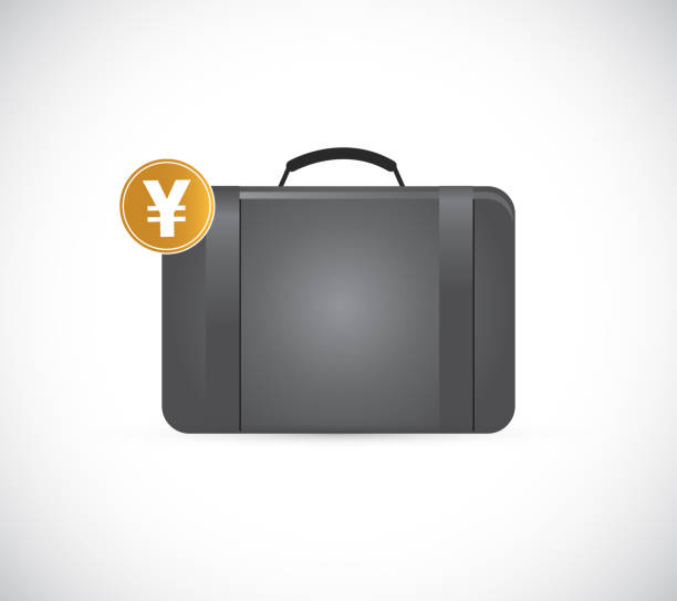 ilustraciones, imágenes clip art, dibujos animados e iconos de stock de maletín con ilustración yen oro - briefcase luggage brown black