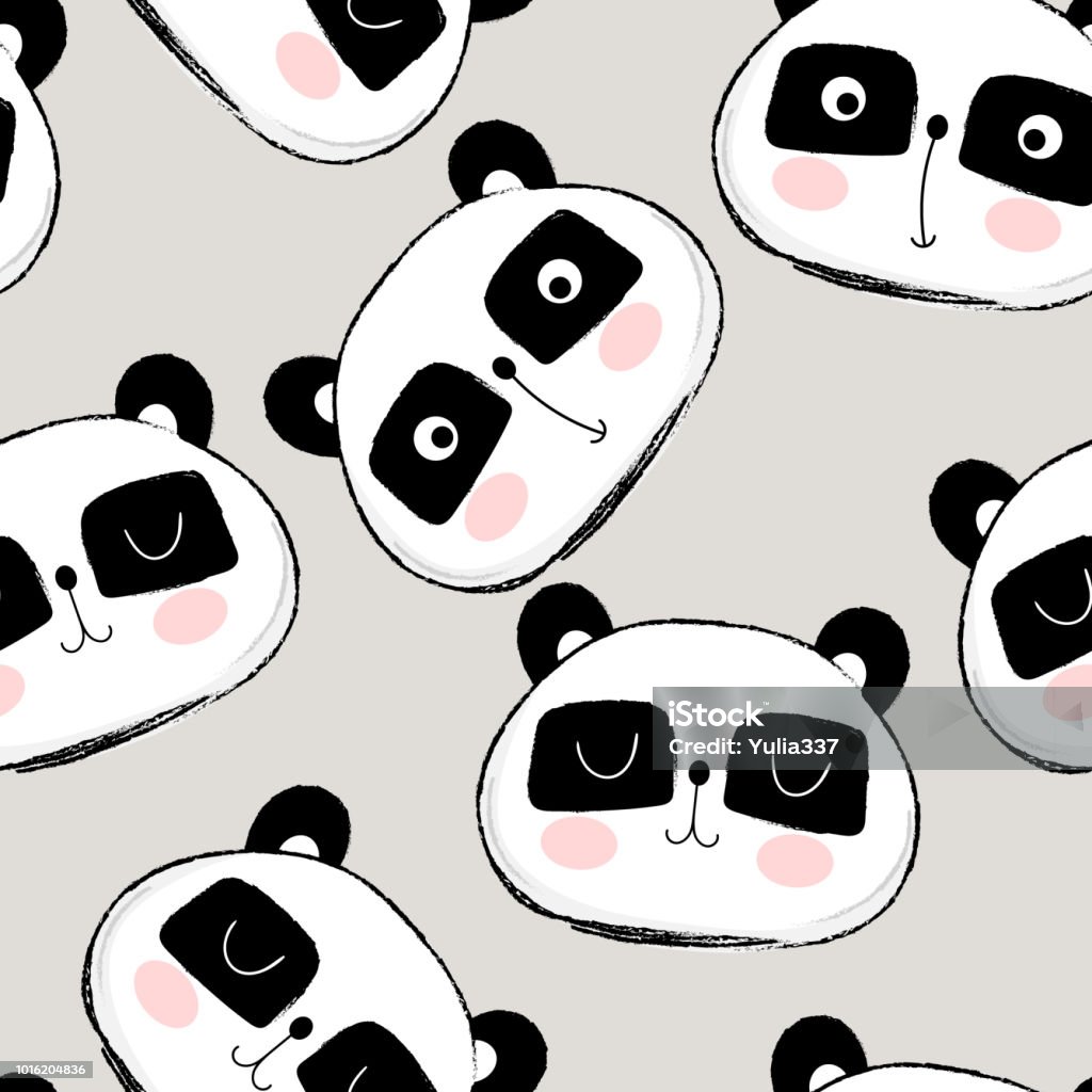 Seamless pattern with cute panda face Seamless pattern with cute panda bear face on beige background. Vector illustration for children. Animal stock vector