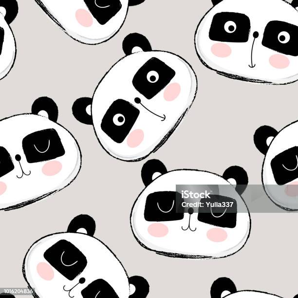 Seamless Pattern With Cute Panda Face Stock Illustration - Download Image Now - Animal, Animal Body Part, Animal Head