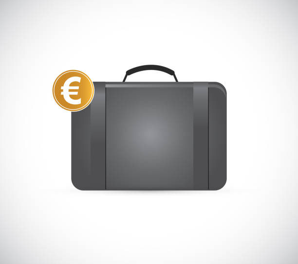 ilustraciones, imágenes clip art, dibujos animados e iconos de stock de maletín con ilustración euro oro - briefcase luggage brown black