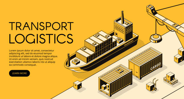 illustrations, cliparts, dessins animés et icônes de navire cargo logistics vector illustration isométrique - art product illustrations