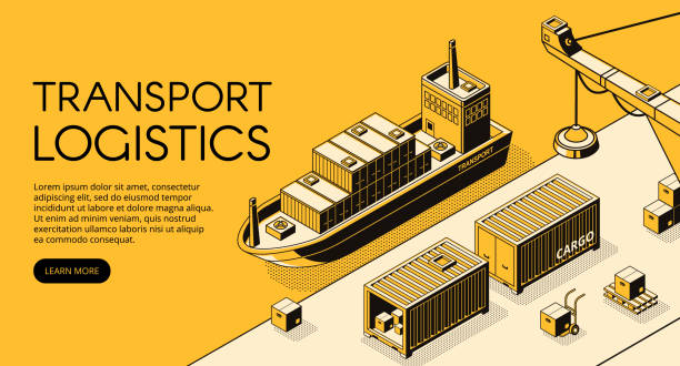 ilustracja izometryczna logistyki ładunków statków - packaging freight transportation pallet isometric stock illustrations