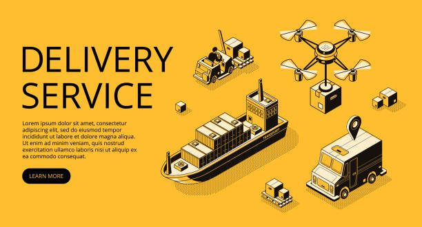ilustracja wektora wektora usługi dostawy - helicopter air vehicle business cargo container stock illustrations