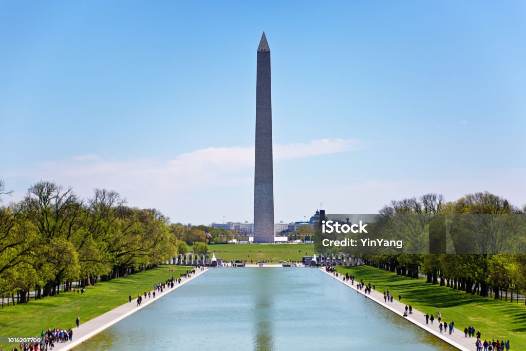 The Washington Monument in Washington DC The Washington Monument, a popular tourists attraction. Washington DC, USA. Washington Monument - Washington DC Stock Photo