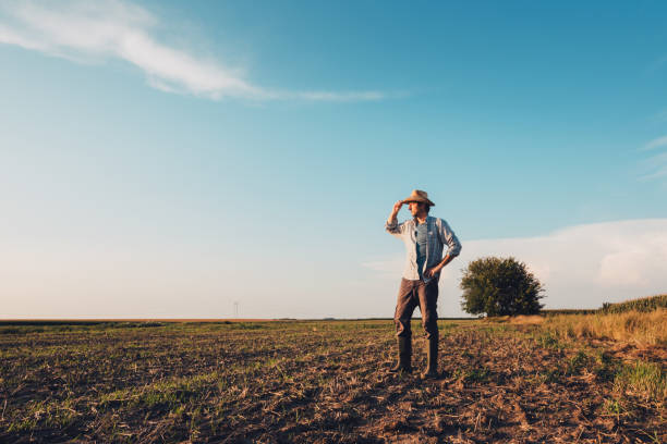 istock Portrait of male farmer standing on bare empty field 1016208154