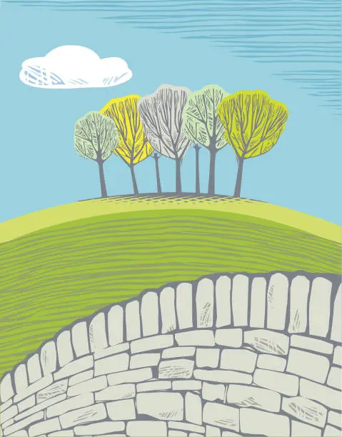 Vector illustration of Countryside scene with Dry Stone Wall